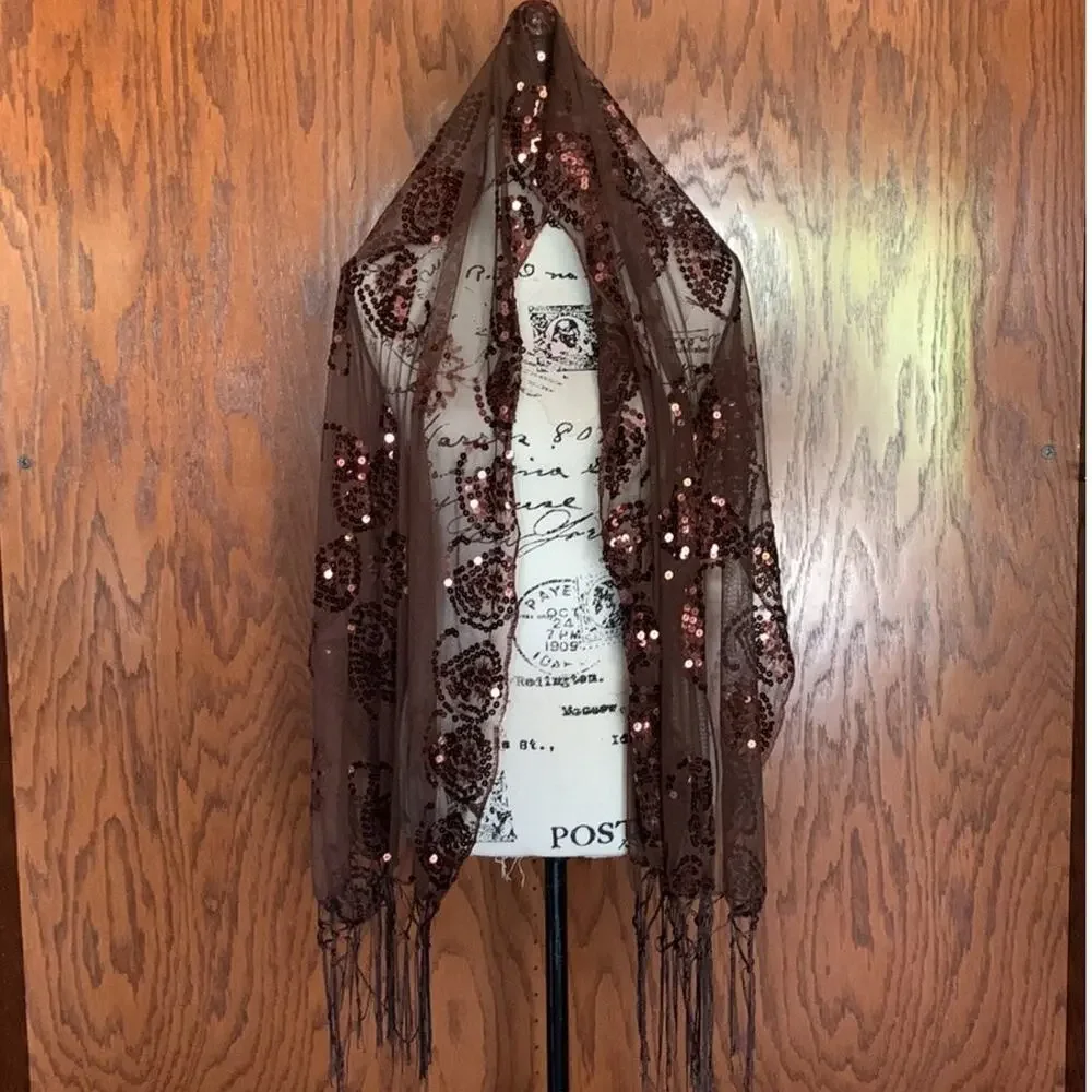 Mantilla Veil Chalina Wrap Sequin Brown - Picture 2 of 8